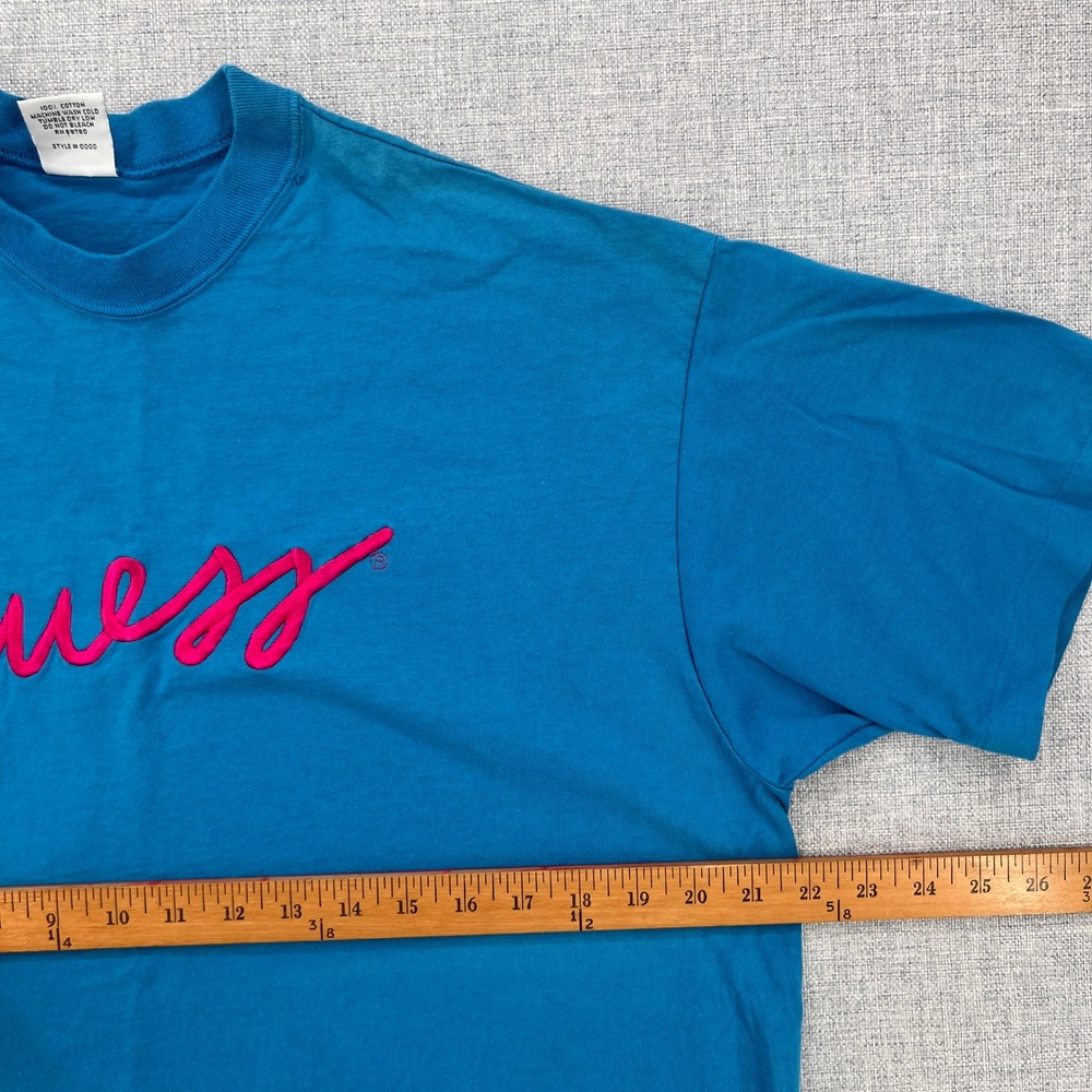 VTG 90s Guess Georges Marciano USA Script Logo Tee Men L/XL‎ Blue Single Stitch - Picture 5 of 9